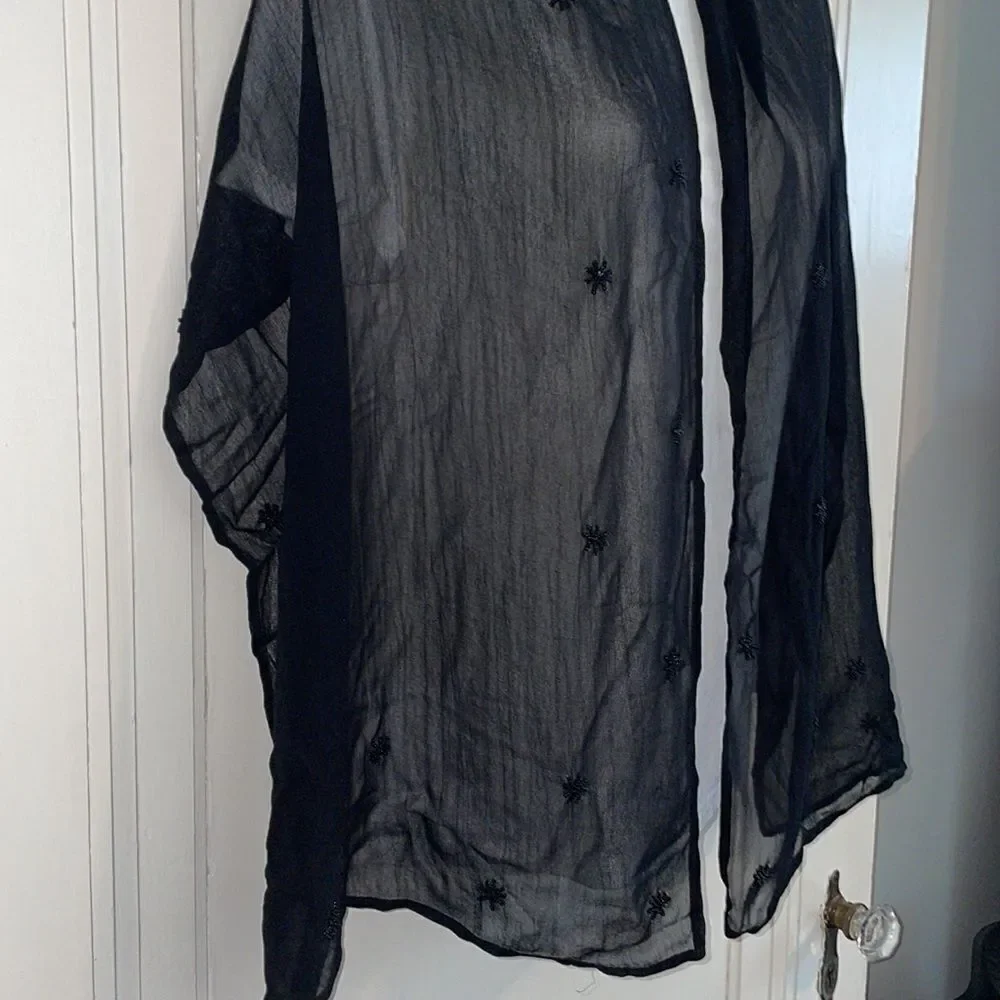 Black chiffon polyester‎ shawl/wrap with black beads